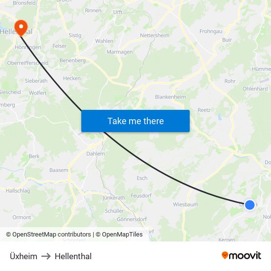 Üxheim to Hellenthal map