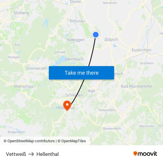 Vettweiß to Hellenthal map