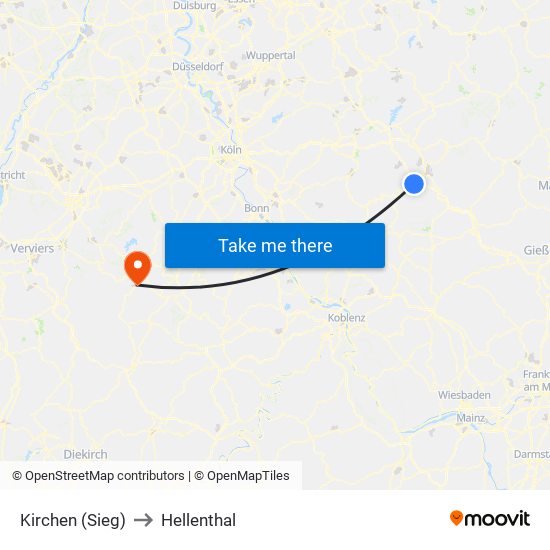 Kirchen (Sieg) to Hellenthal map