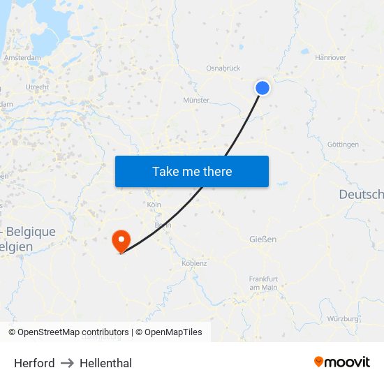 Herford to Hellenthal map