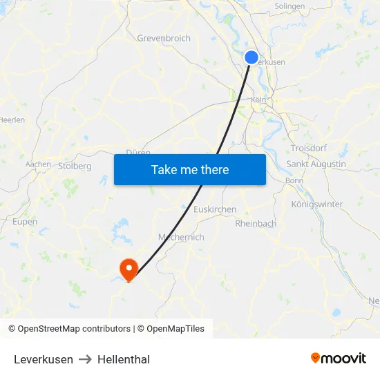 Leverkusen to Hellenthal map