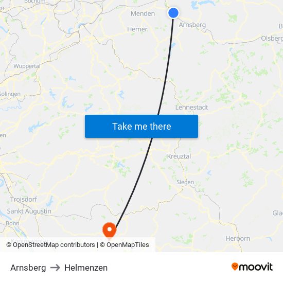 Arnsberg to Helmenzen map