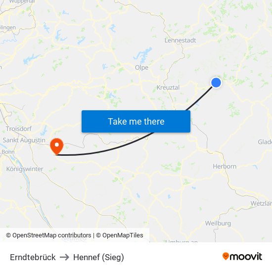 Erndtebrück to Hennef (Sieg) map