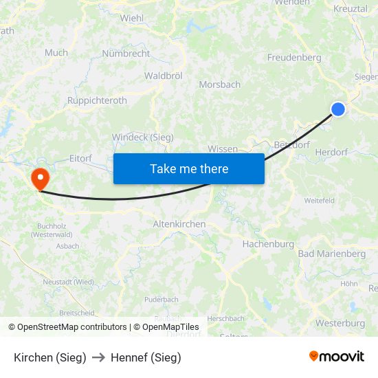 Kirchen (Sieg) to Hennef (Sieg) map