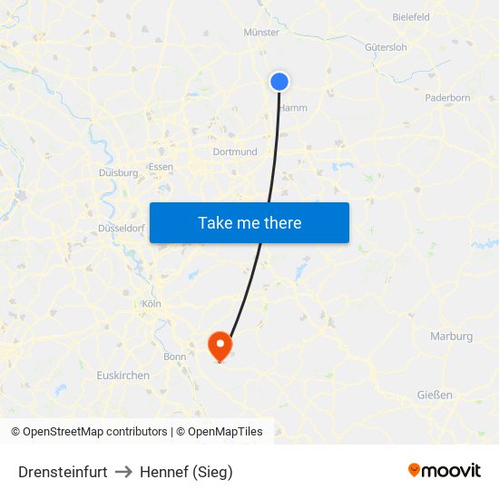 Drensteinfurt to Hennef (Sieg) map