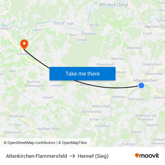 Altenkirchen-Flammersfeld to Hennef (Sieg) map