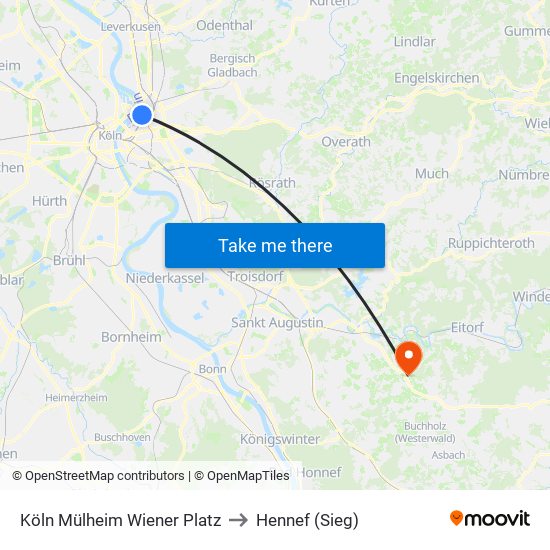 Köln Mülheim Wiener Platz to Hennef (Sieg) map