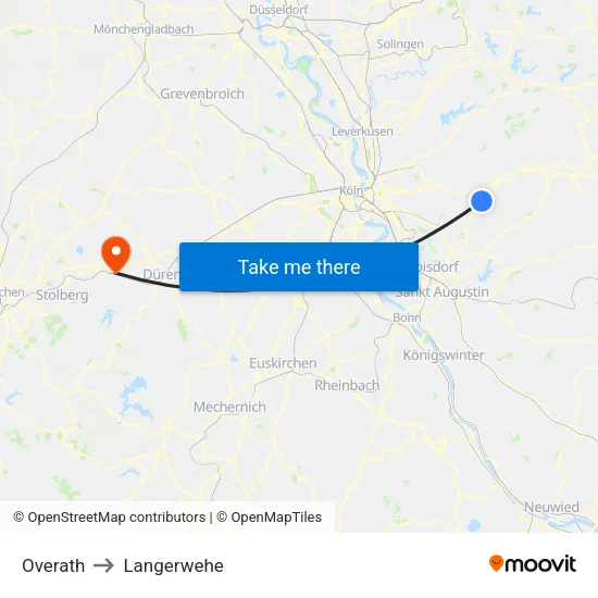 Overath to Langerwehe map