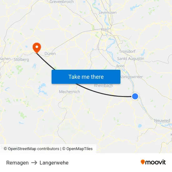 Remagen to Langerwehe map