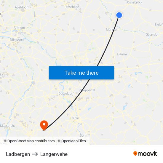 Ladbergen to Langerwehe map