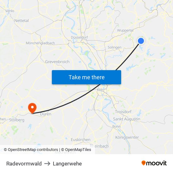 Radevormwald to Langerwehe map