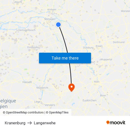 Kranenburg to Langerwehe map