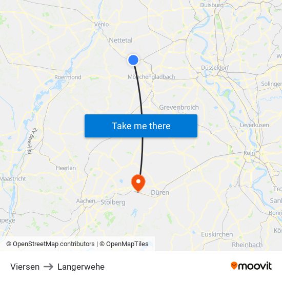 Viersen to Langerwehe map