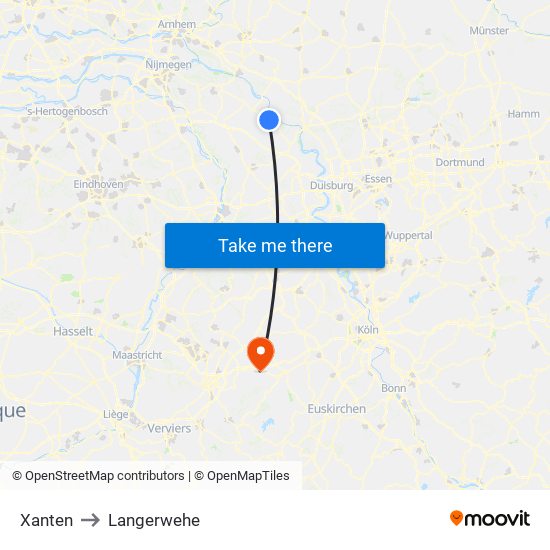 Xanten to Langerwehe map
