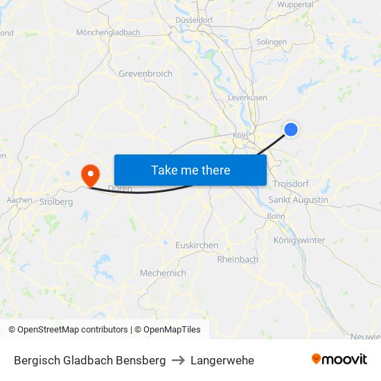 Bergisch Gladbach Bensberg to Langerwehe map