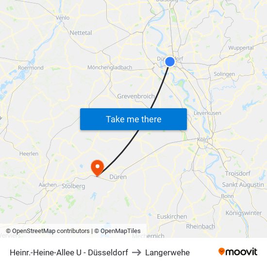 Heinr.-Heine-Allee U - Düsseldorf to Langerwehe map