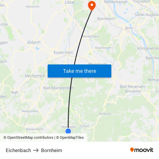 Eichenbach to Bornheim map