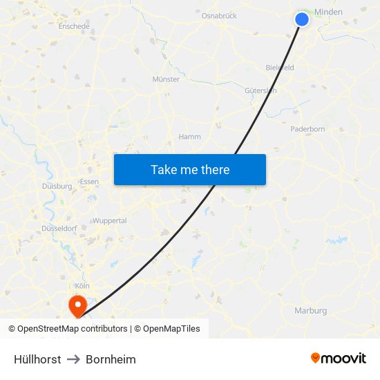 Hüllhorst to Bornheim map