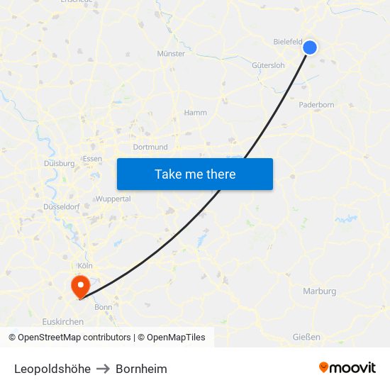 Leopoldshöhe to Bornheim map