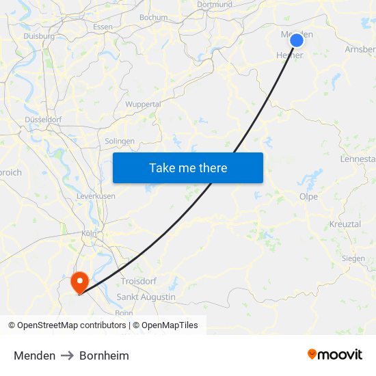 Menden to Bornheim map