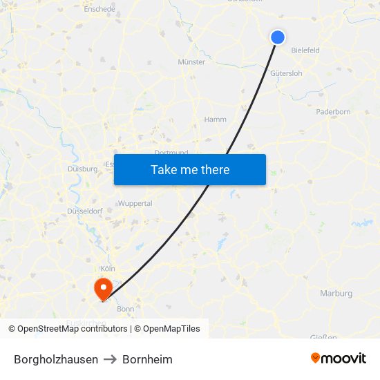 Borgholzhausen to Bornheim map