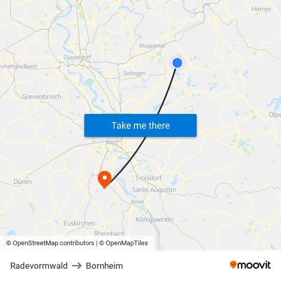 Radevormwald to Bornheim map