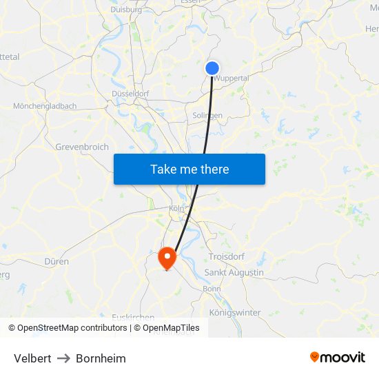 Velbert to Bornheim map