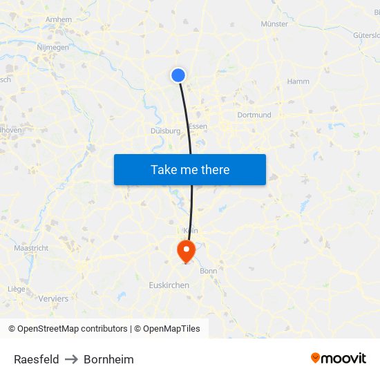 Raesfeld to Bornheim map