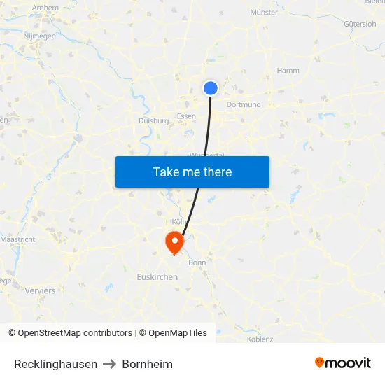 Recklinghausen to Bornheim map