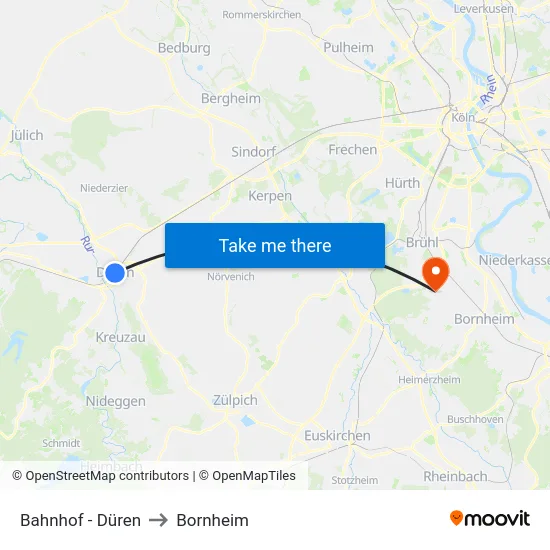 Bahnhof - Düren to Bornheim map