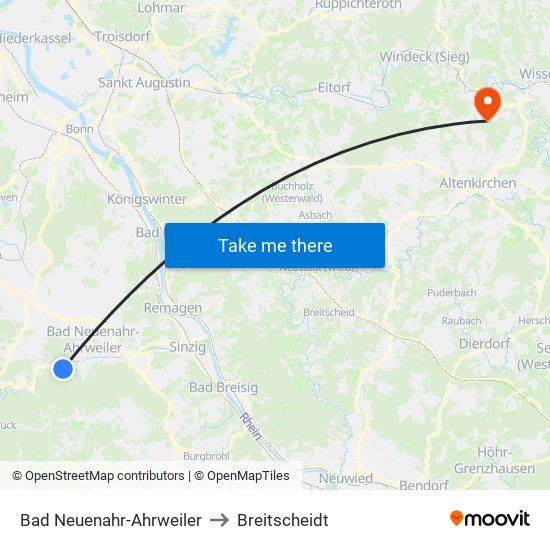 Bad Neuenahr-Ahrweiler to Breitscheidt map