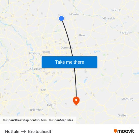 Nottuln to Breitscheidt map