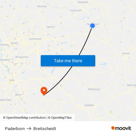 Paderborn to Breitscheidt map