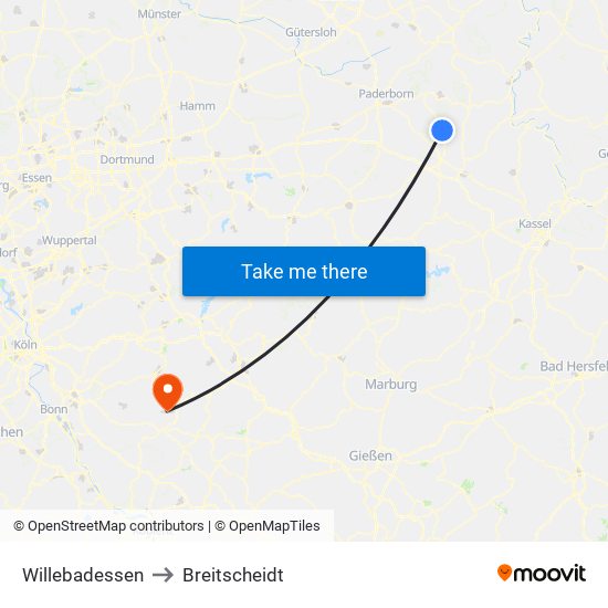 Willebadessen to Breitscheidt map