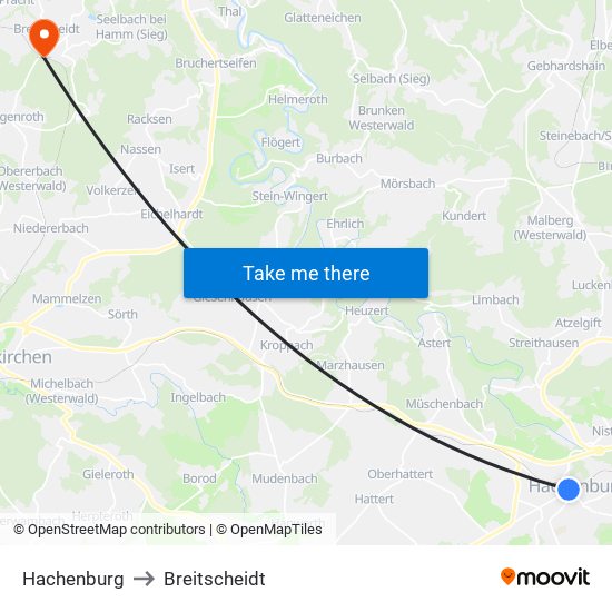 Hachenburg to Breitscheidt map