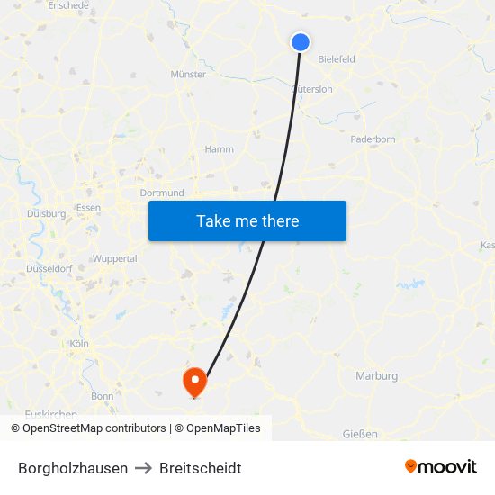 Borgholzhausen to Breitscheidt map