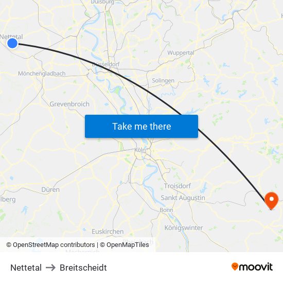 Nettetal to Breitscheidt map