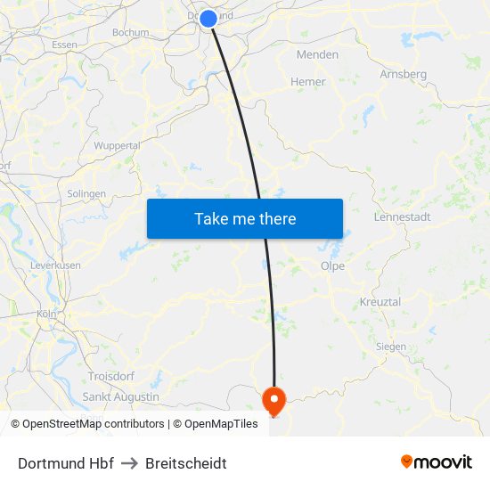 Dortmund Hbf to Breitscheidt map