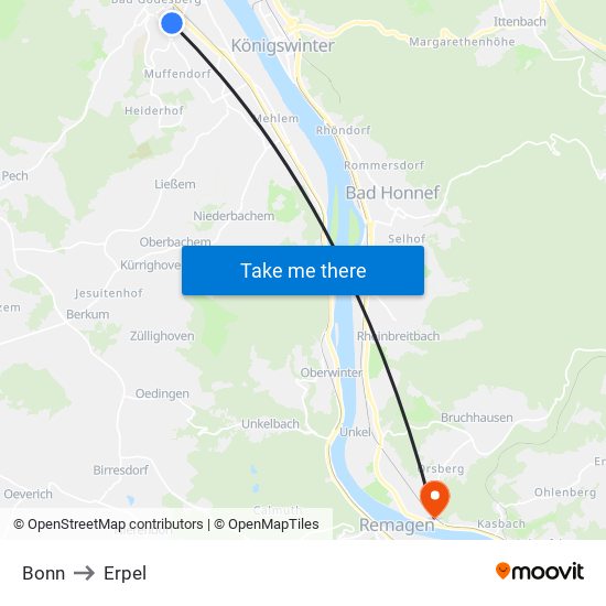 Bonn to Erpel map