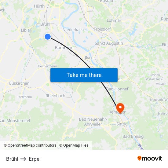 Brühl to Erpel map