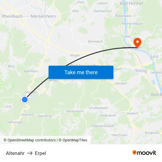 Altenahr to Erpel map