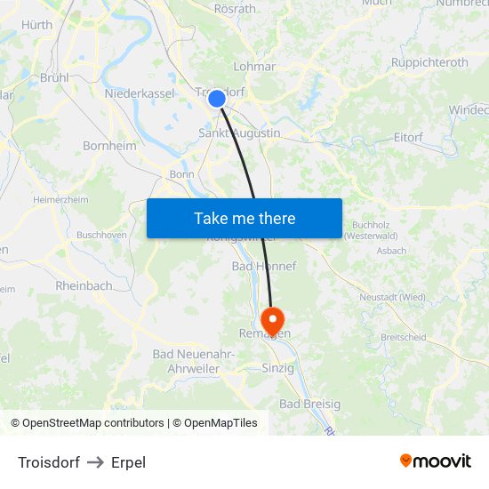 Troisdorf to Erpel map