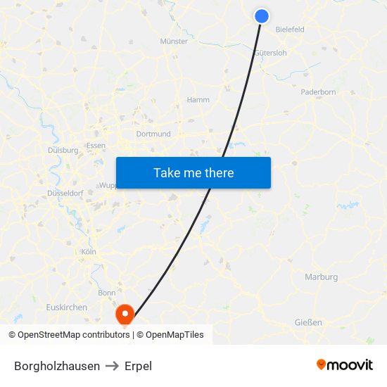 Borgholzhausen to Erpel map