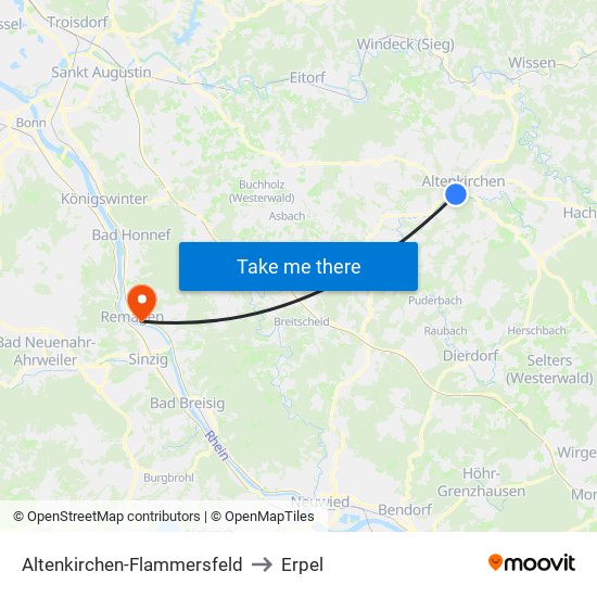 Altenkirchen-Flammersfeld to Erpel map