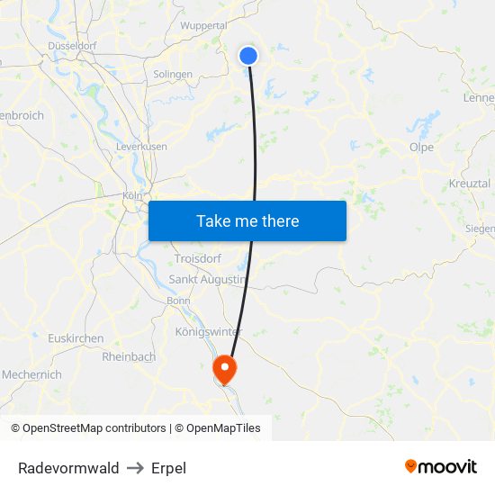Radevormwald to Erpel map
