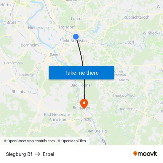 Siegburg Bf to Erpel map