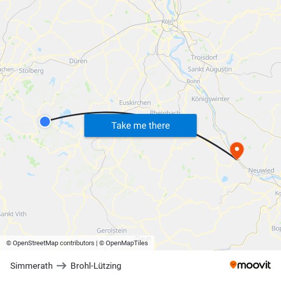 Simmerath to Brohl-Lützing map