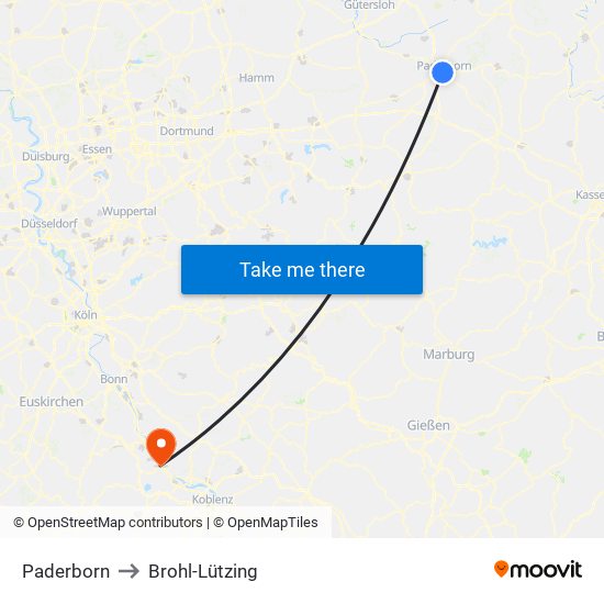 Paderborn to Brohl-Lützing map