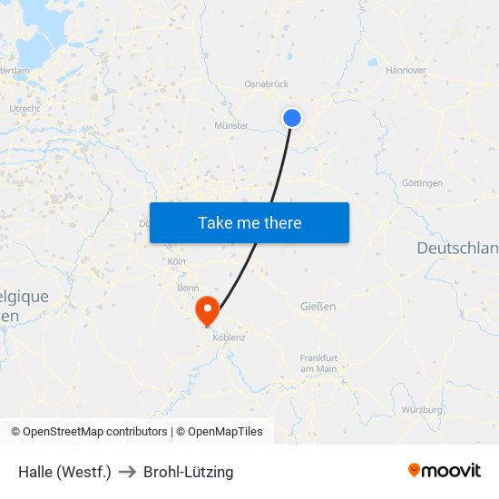 Halle (Westf.) to Brohl-Lützing map