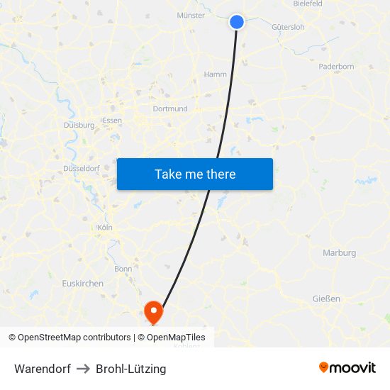 Warendorf to Brohl-Lützing map